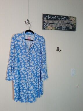 Dreams & Co 2x Adorable Blue With White Hearts Long Sleeve Night Shirt